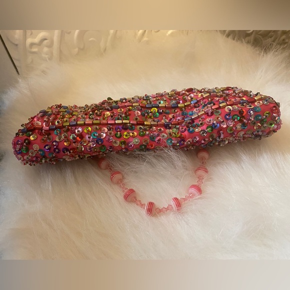 Cocoon House Multicolor Beaded Pink Evening Bag Clutch Handbag - Picture 3 of 8